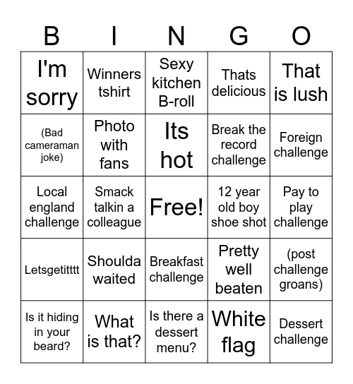 BeardMeatsFood Bingo Card