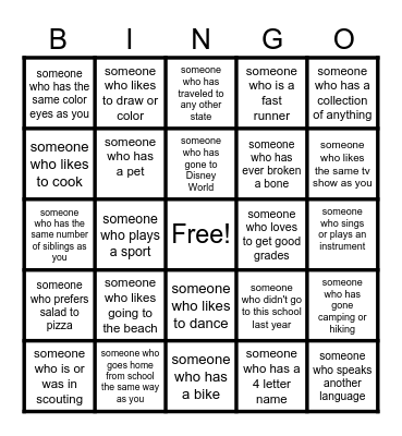 Get to Know Your Class Bingo Card