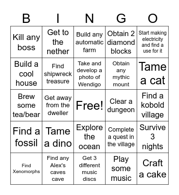 Minecraft Bingo Card
