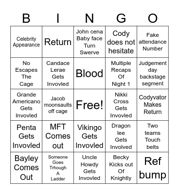 Nick's summerslam night 2 card Bingo Card