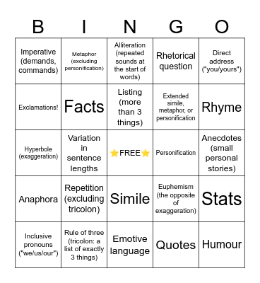 Junior Language Features Bingo Card