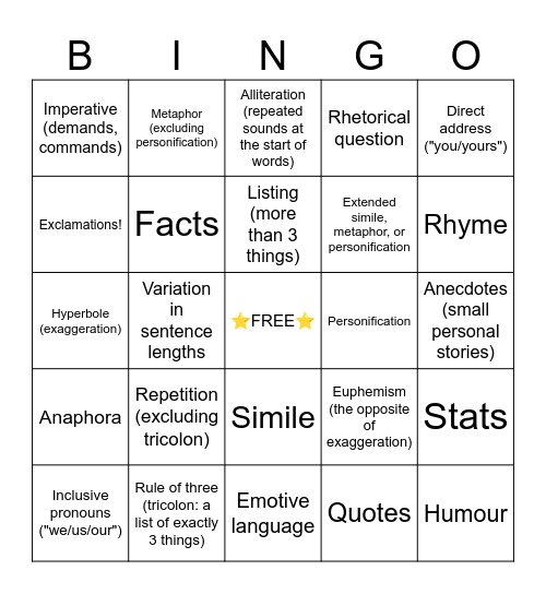Junior Language Features Bingo Card