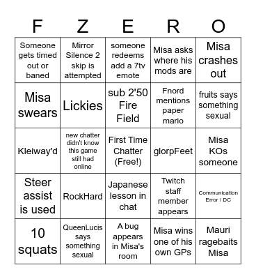 Misa Front Page Twitch Stream Bingo Card Bingo Card