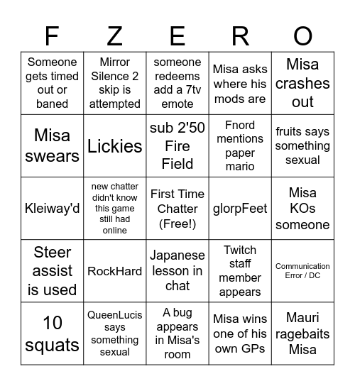 Misa Front Page Twitch Stream Bingo Card Bingo Card