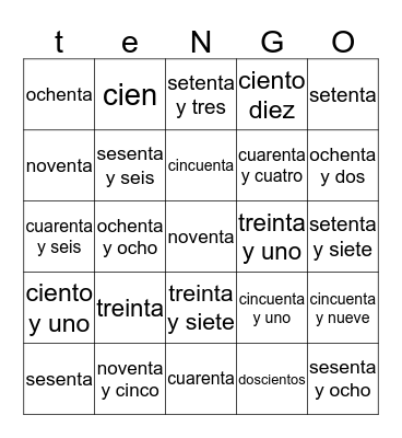 los numeros grandes Bingo Card