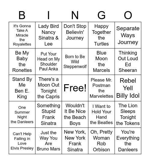 Songs Pa and Grandma Enjoy! Bingo Card