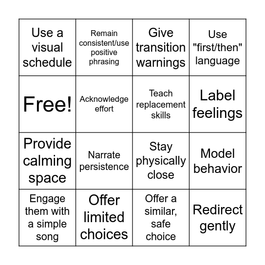 Teacher Strategies Bingo Card