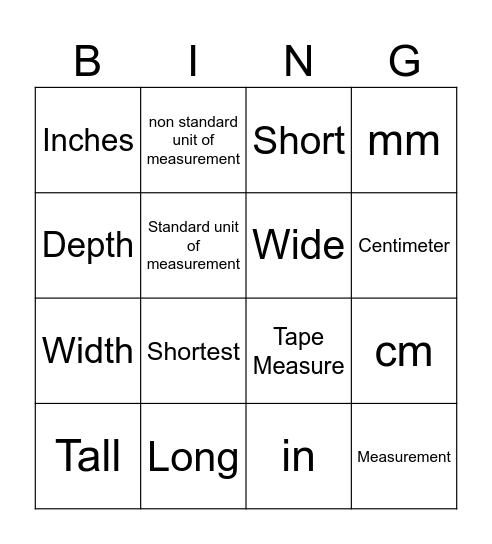 Measurement Bingo Card