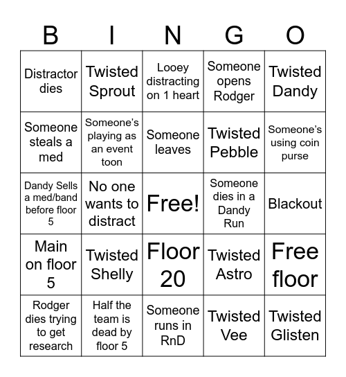 Dandy’s World Bingo Card