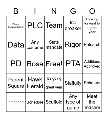 Staff meeting Bingo Card