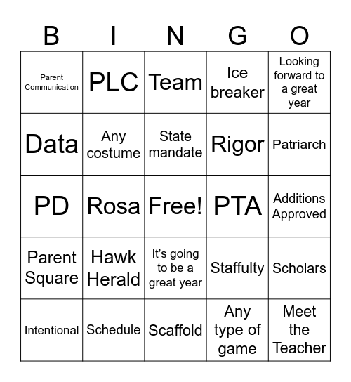 Staff meeting Bingo Card