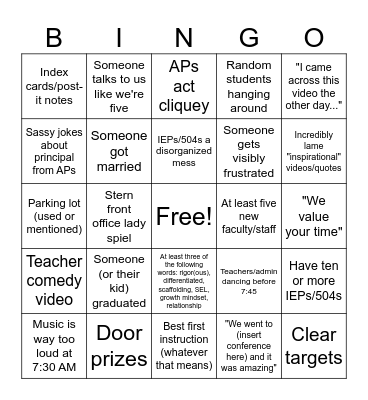 Professional Development Bingo Card