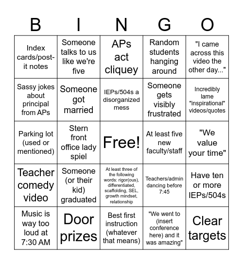 Professional Development Bingo Card