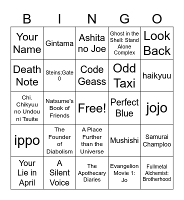 Random Anime Bingo Card