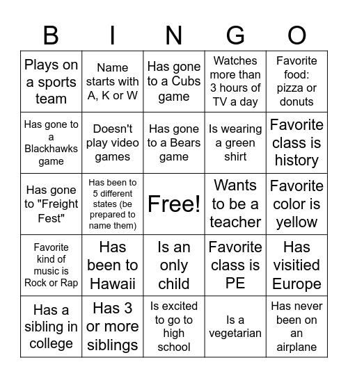 Untitled Bingo Card