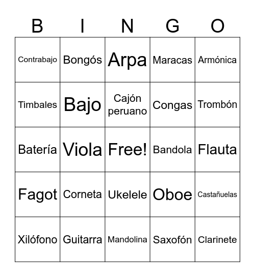 INSTRUMENTOS MUSICALES Bingo Card