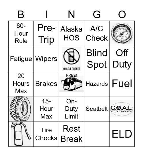 Motor Coach Driver Safety Bingo Card