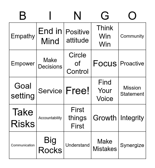 Leader in Me Bingo Card