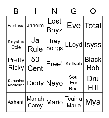 R&B Bingo 2 Bingo Card