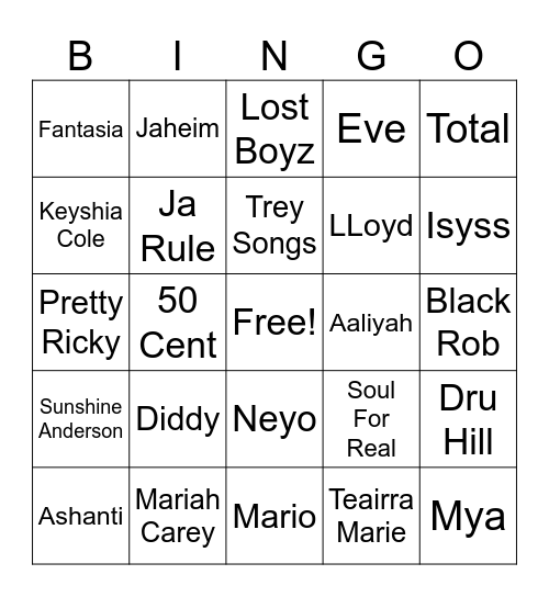R&B Bingo 2 Bingo Card