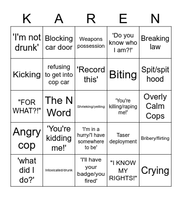 Karen Bingo Card