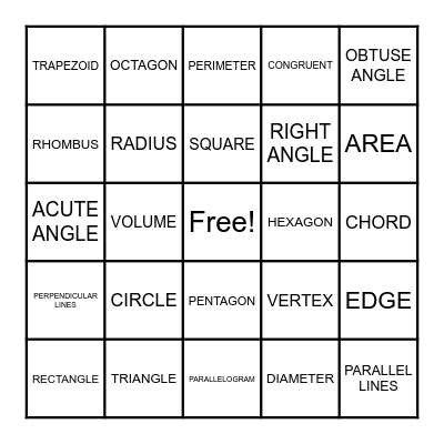 GEOMETRY BINGO Card
