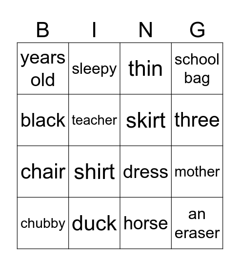 B1 Final Bingo Card