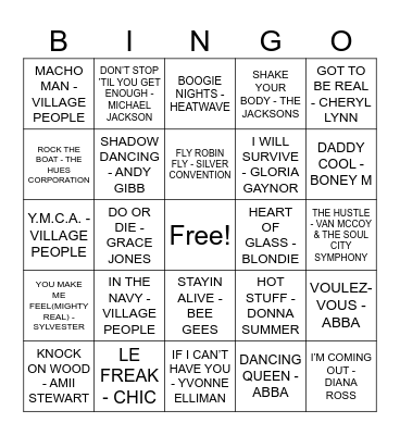 A Night At The Disco Bingo Card
