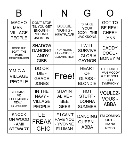 A Night At The Disco Bingo Card