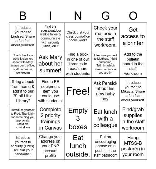 Opening Days Bingo Card