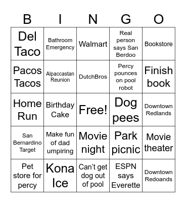 San Bernardino Bingo Card