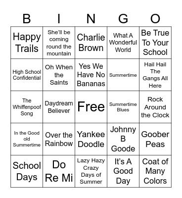 Back to School Summer Bingo Card