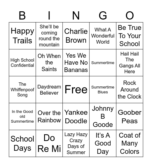 Back to School Summer Bingo Card