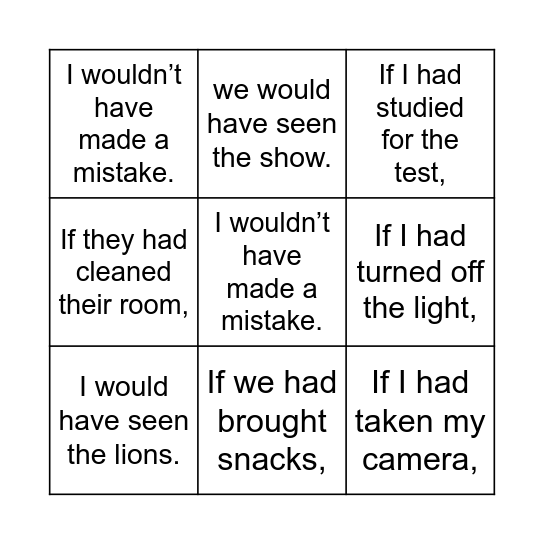 Third Conditional-2 Bingo Card