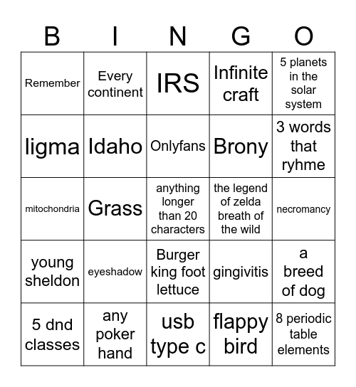 Untitled Bingo Card
