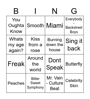 90's Bangers Bingo Card