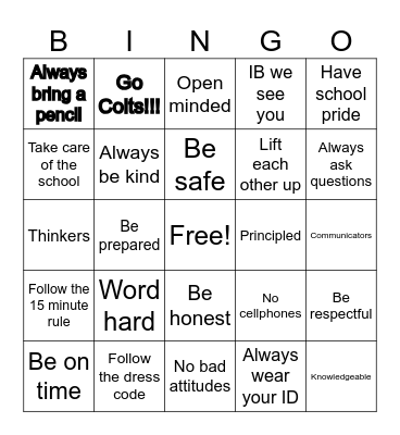 Crockett Colts Bingo Card