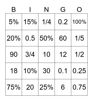 Name: _________________________ Bingo Card