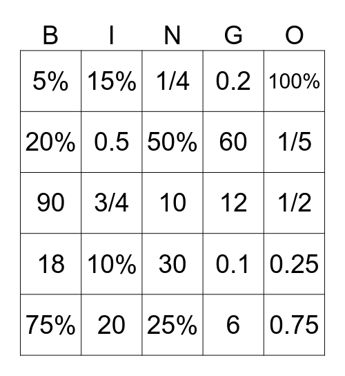 Name: _________________________ Bingo Card