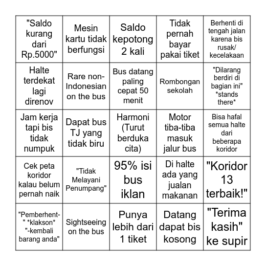 Transjakarta Bingo Card