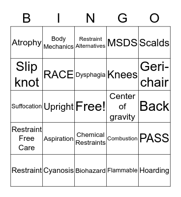 NA Ch.7 Safety and Body Mechanics Bingo Card