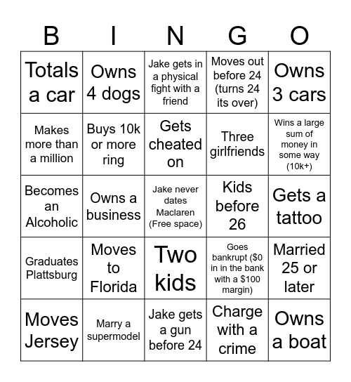 Jake BINGO Card