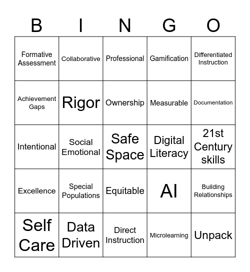 Back to School Bingo Card