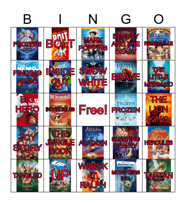DISNEY MOVIE Bingo Card