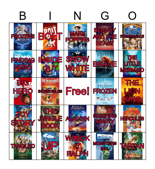 DISNEY MOVIE Bingo Card