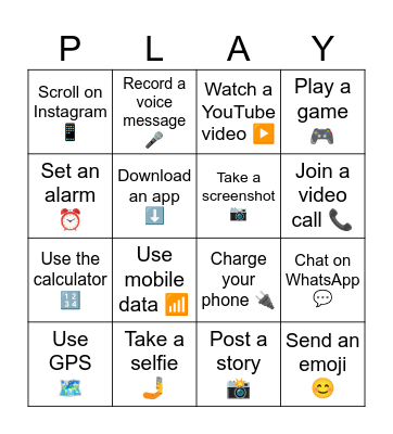 My cellphone Bingo Card