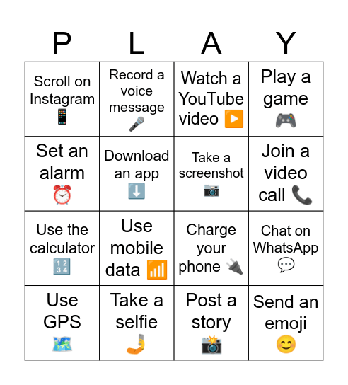 My cellphone Bingo Card