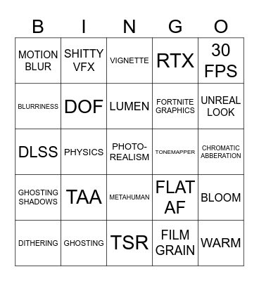 UE5 Graphics Bingo Card