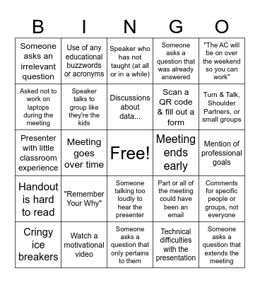 Back-to-School Week Meetings Bingo Card