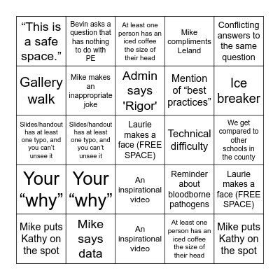 Back to School Meeting BINGO Card